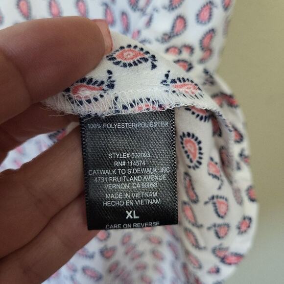 Pleione Women's XL V-Neck Top White Paisley Print Officecore Career Corpcore - Picture 5 of 6